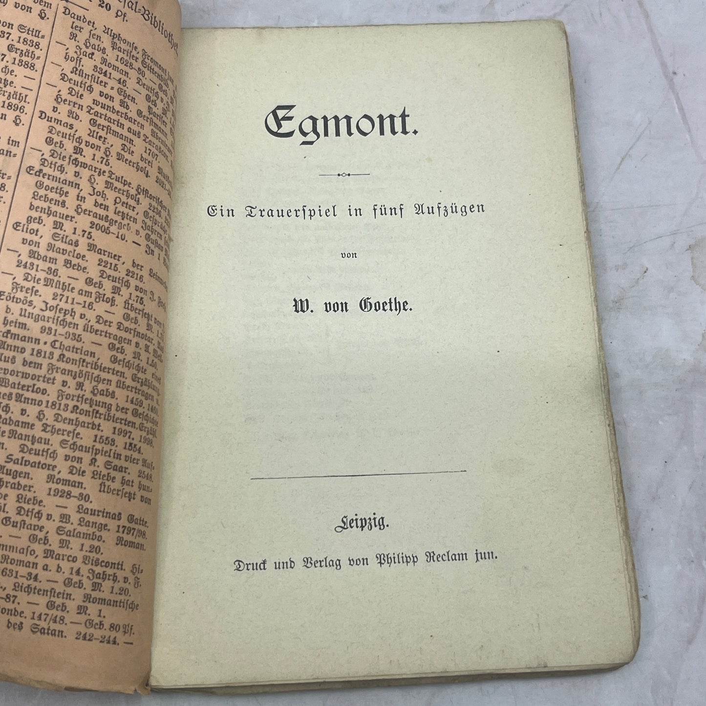 c1900 Universal Bibliothek - Egmont Tragedy in 5 Acts W Von Goethe German TJ6-OB
