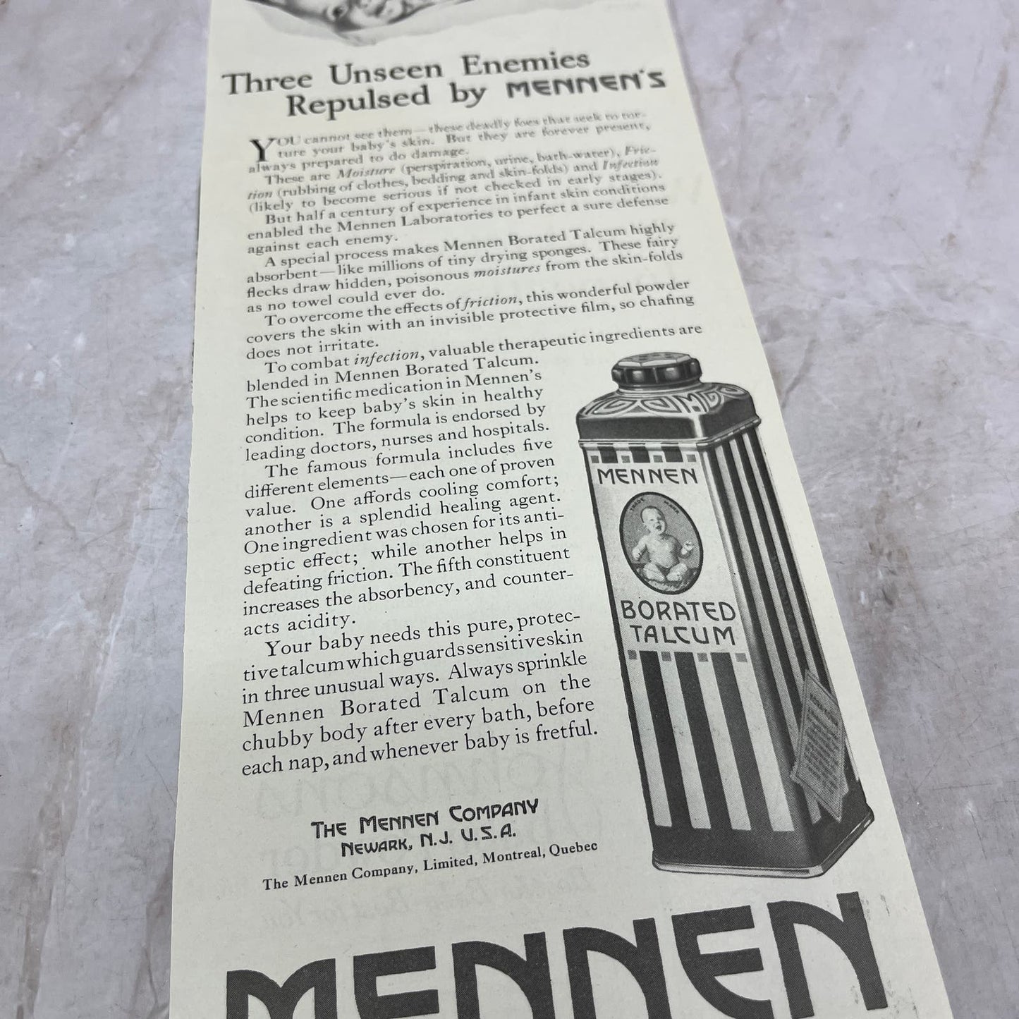 Mennen Borated Talcum Newark NJ 1924 Magazine Ad FL6-11