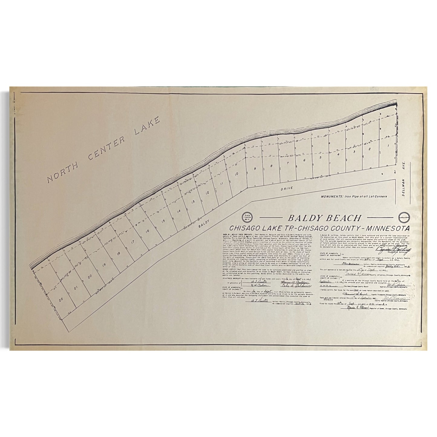 Baldy Beach Chisago Lake Twp Lindstrom Chisago County MN Vintage Plat Map RM1