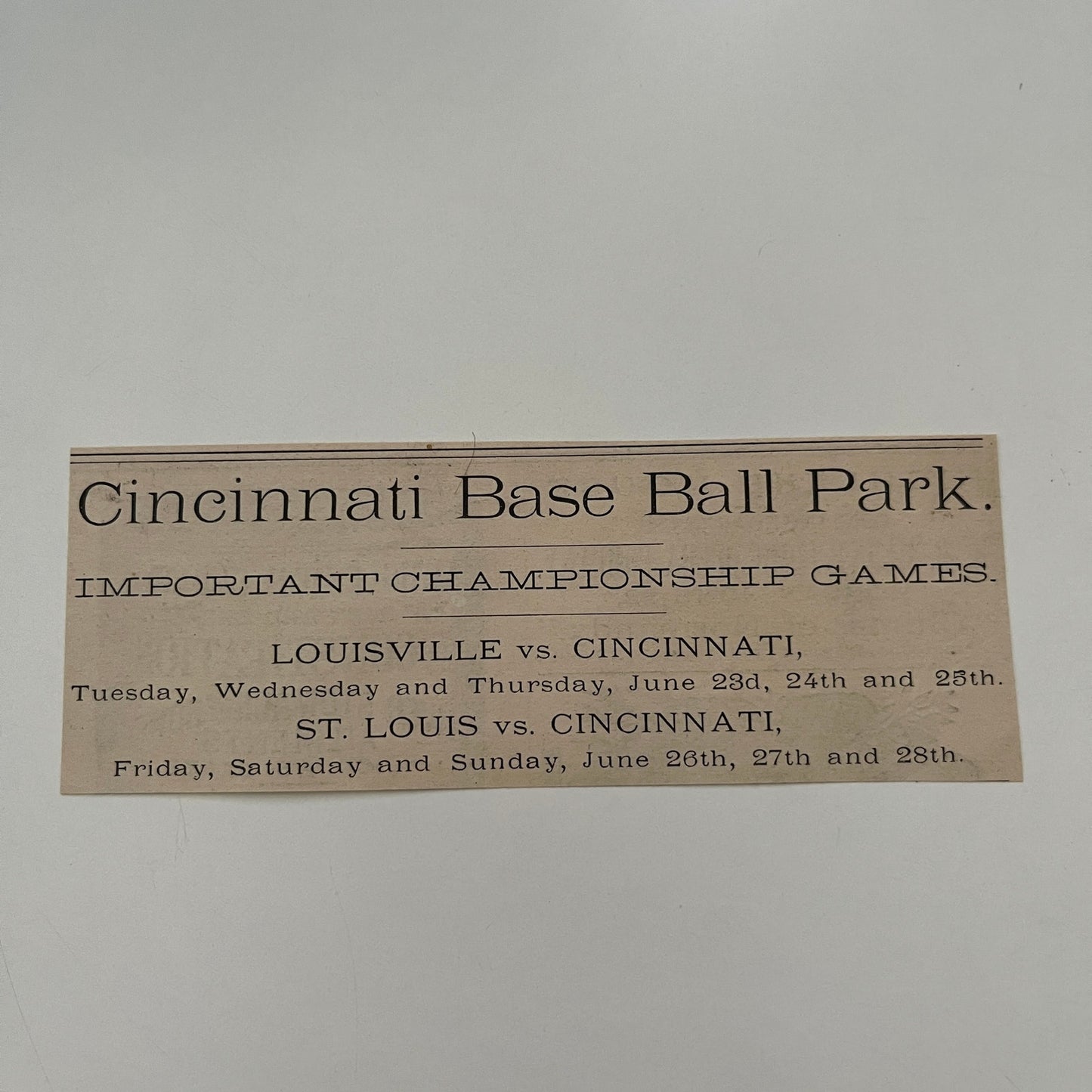 Cincinnati Baseball Championship Louisville St. Louis 1885 Cincinnati Ad AH4-M11