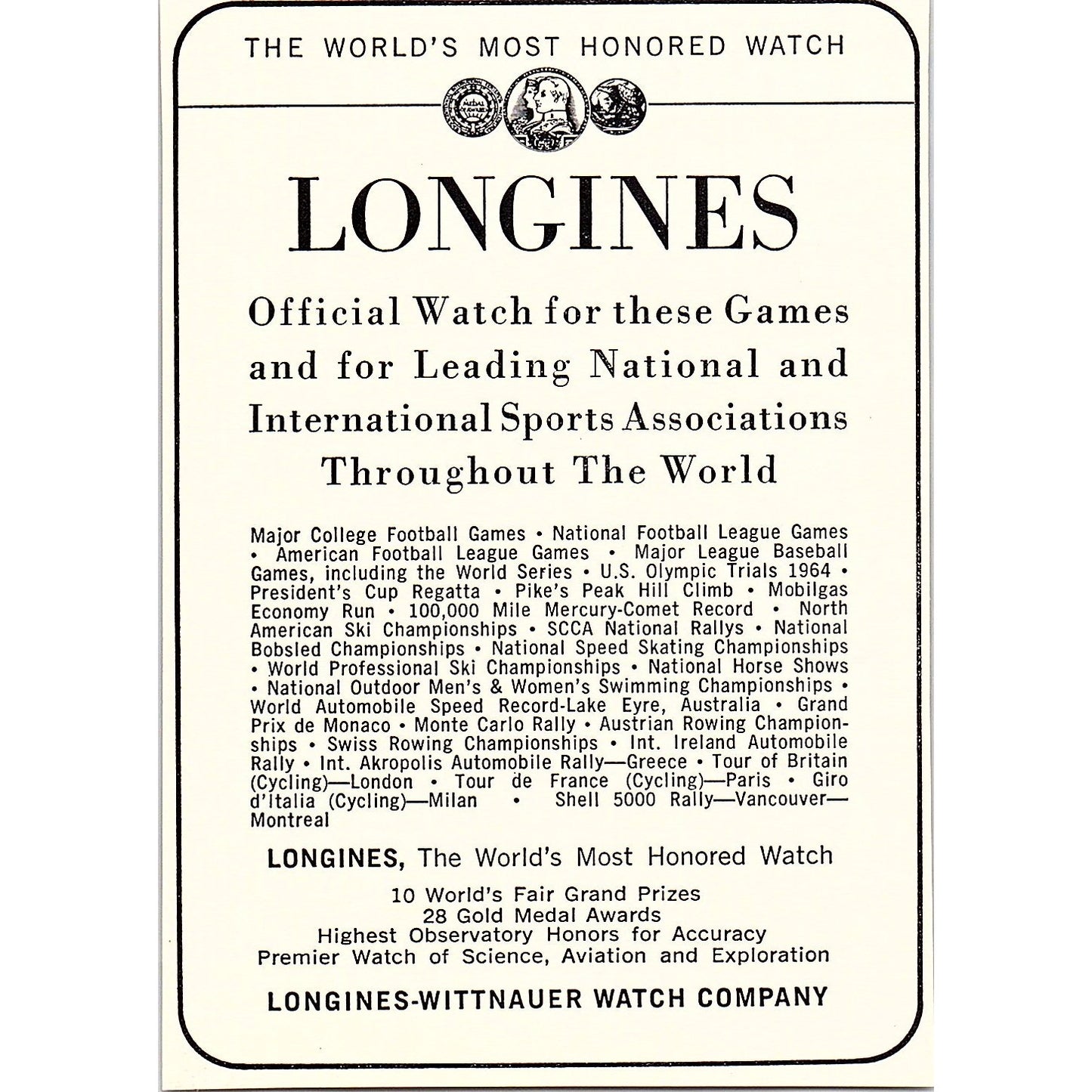 Longines-Wittnauer Watch Company 1964 Program Ad AG7-4