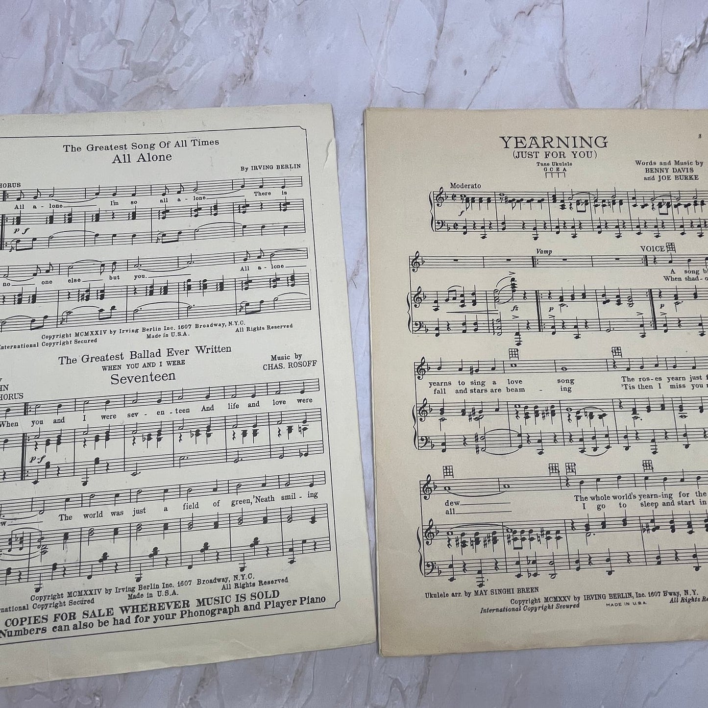 1924 Yearning Just For you Irving Berlin Benny Davis Joe Burke Sheet Music FL6-5