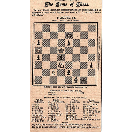 The Game of Chess Puzzle Problem No. 32 - 2 Pages 1878 Article AG2-7