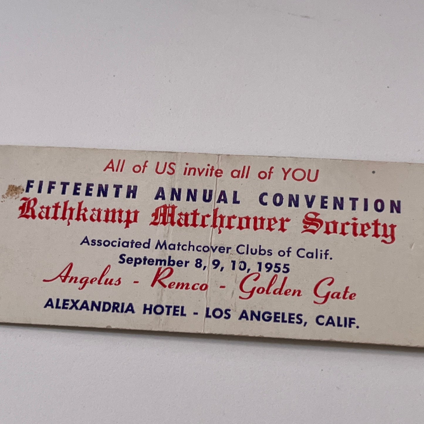 1955 Rathkamp Matchcover Society Convention Los Angeles Matchbook TB6-MB1-15