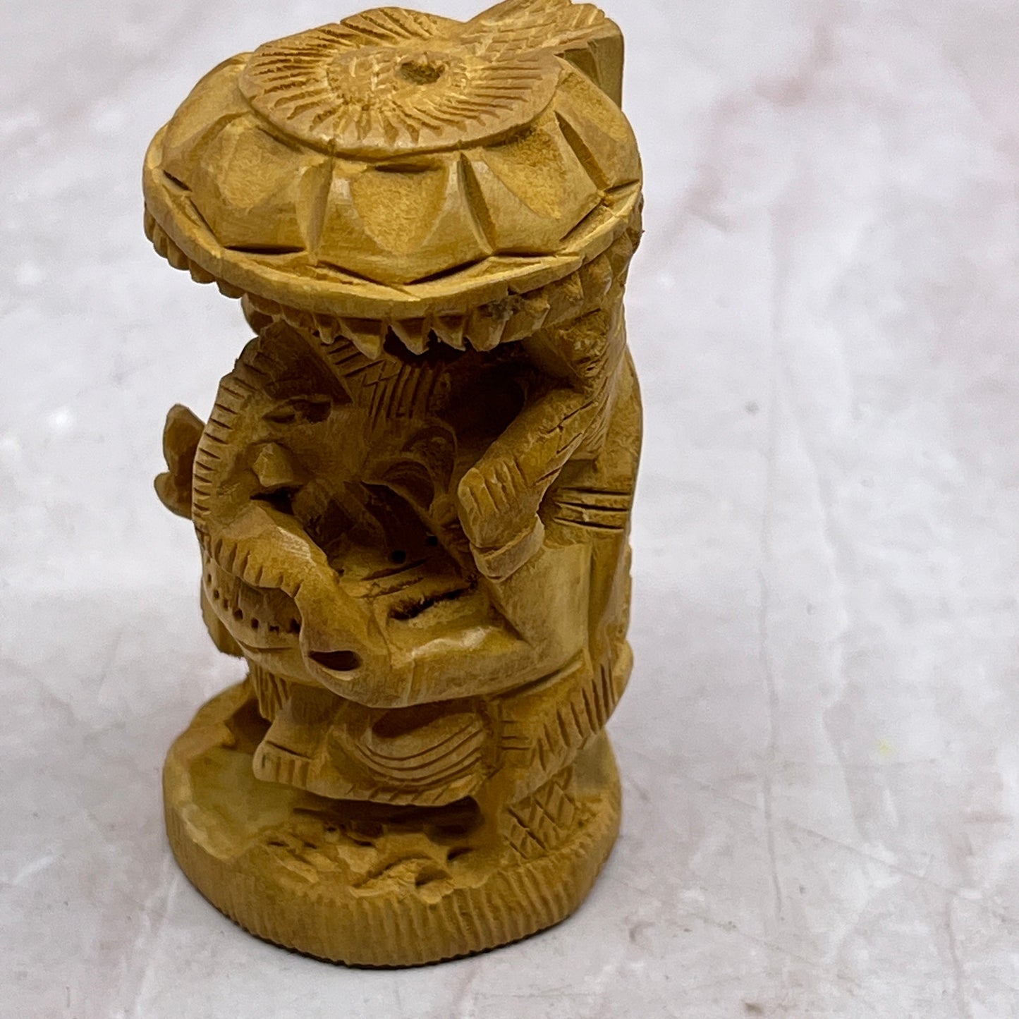 Hand carved wood Hindu elephant god "Ganesh" 1.5x2.5" TF4