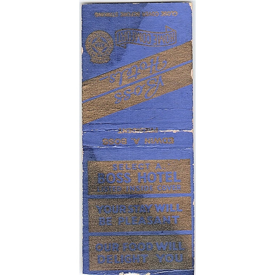 Edwin A Boss Hotels Vintage Matchbook Cover SC7-Y7
