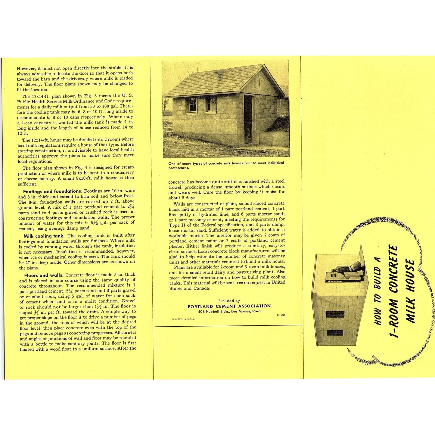 Build a 1-Room Concrete Milk House Brochure Portland Cement Des Moines IA AG5-H2
