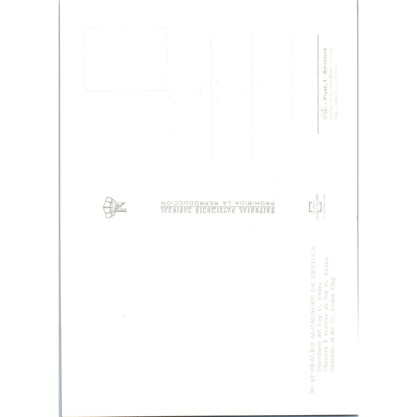 Reales Alcázares De Sevilla Dormitorio Del Rey D. Pedro Vintage Postcard PD1