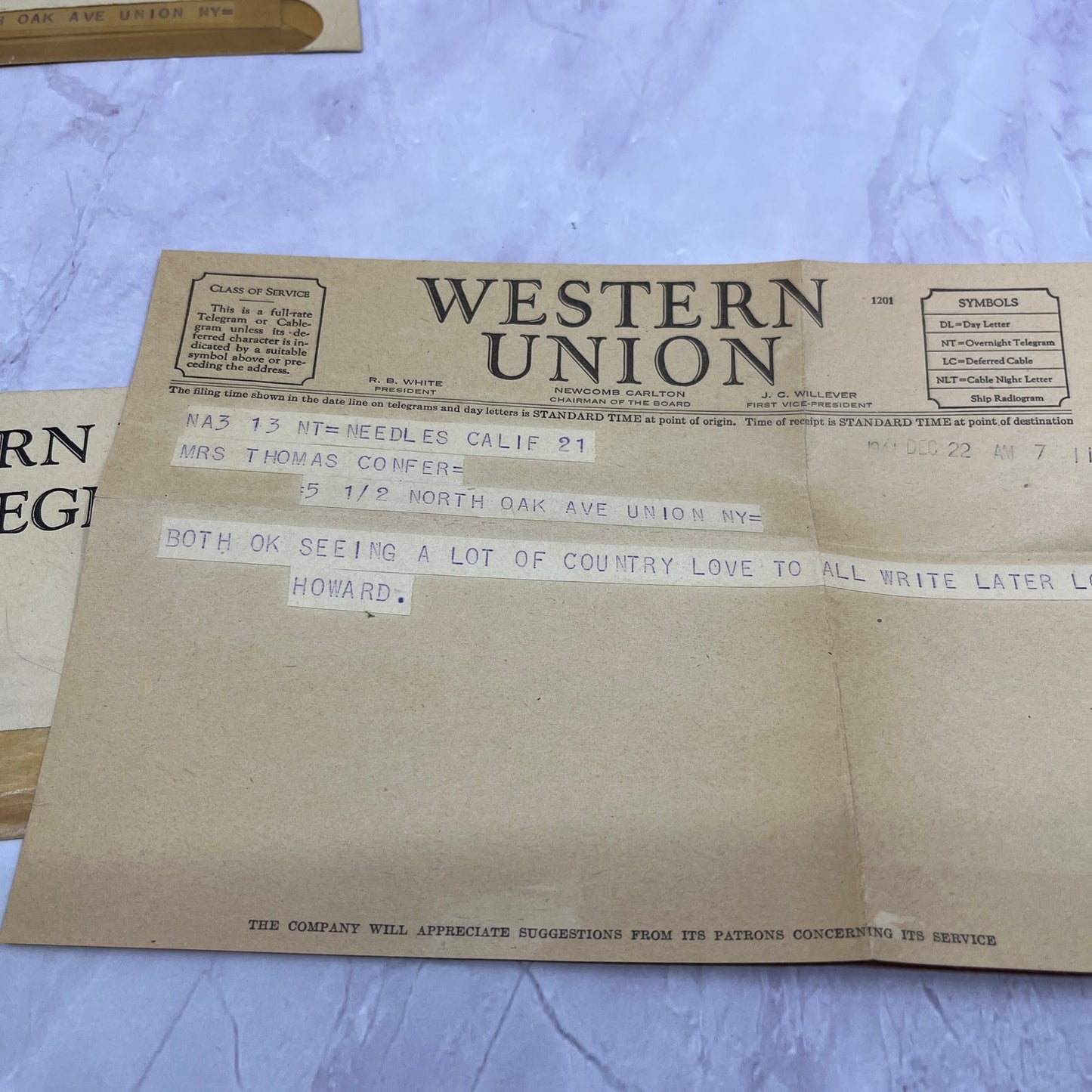 Howard Confer Honolulu to Mrs Thomas Confer NY 1940s Lot of 5 Telegrams TH2-MI1
