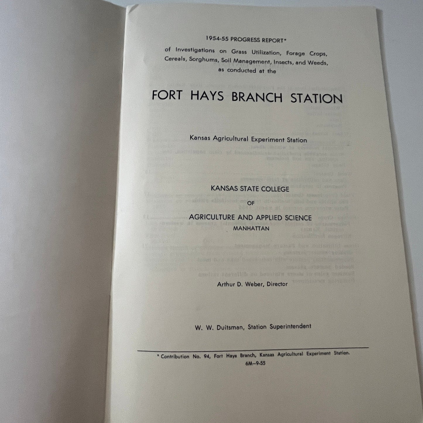 Fall Field Day Report Fort Hays Branch Stations Hays KS 1954-55 Booklet TK2-XB2