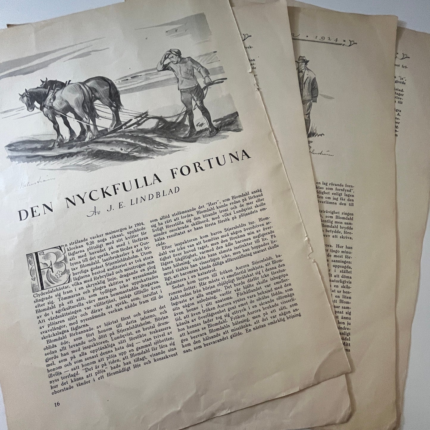 Den Nyckfulla Fortuna by J.E. Lindblad 4 Pages 1924 Swedish Story V27-4