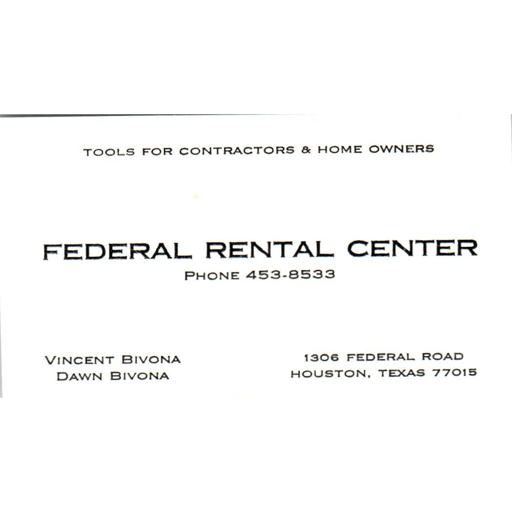 Vincent & Dawn Bivona Federal Rental Center Houston Vintage Business Card SD8-B3