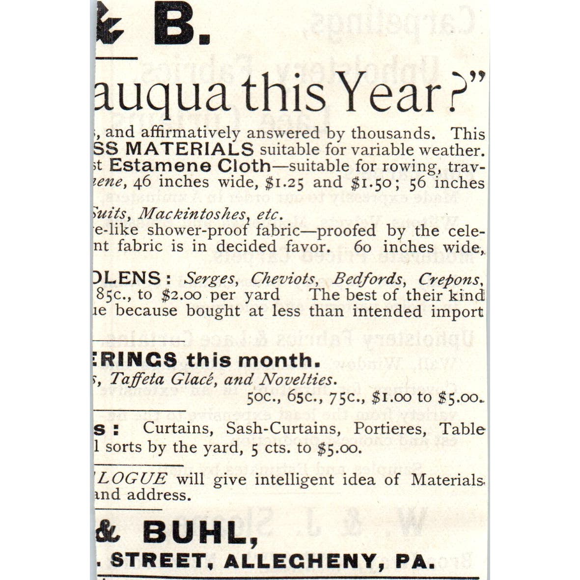 Carpetings, Upholstery Fabrics, Lace Curtains W&J Sloane NY c1890 Ad AE8-CH5