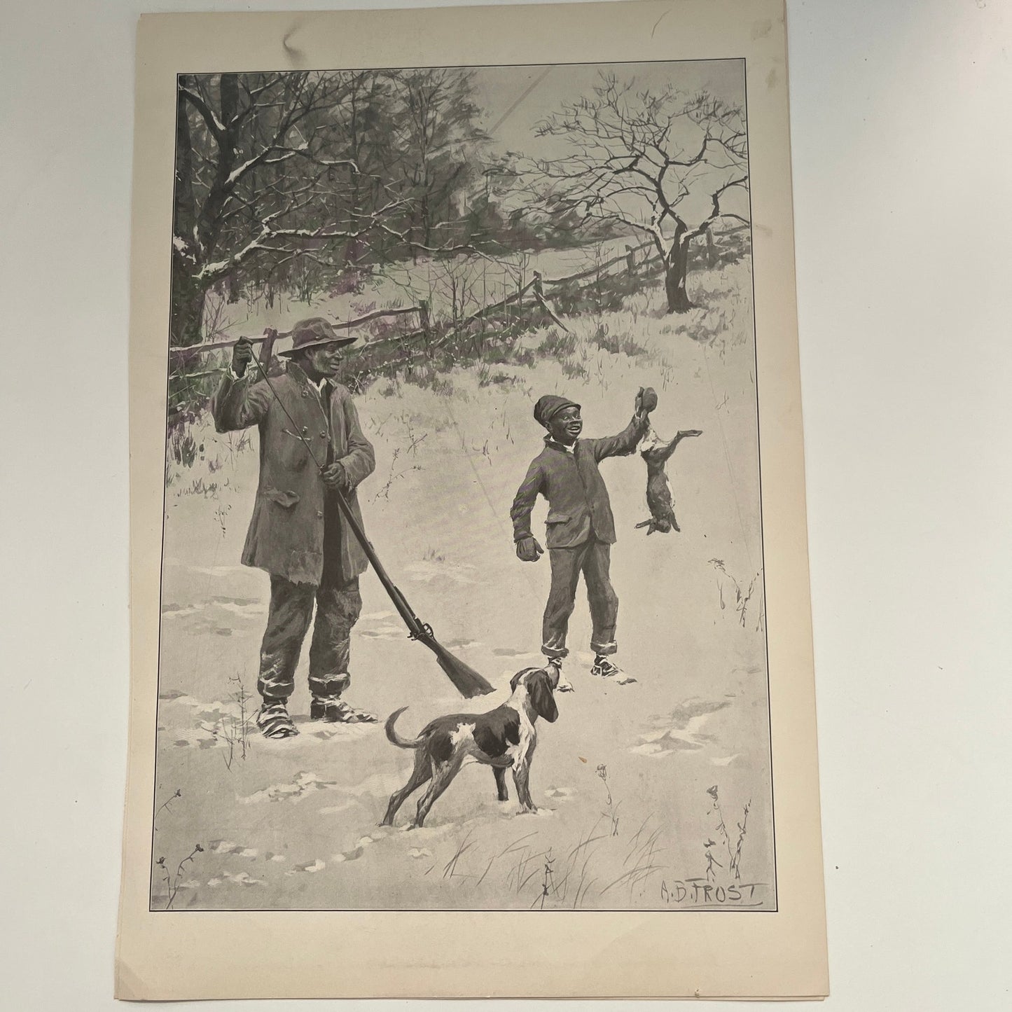 The Muzzle-Loading Gun African American Hunting Scene 1904 A.B Frost Print V26-4