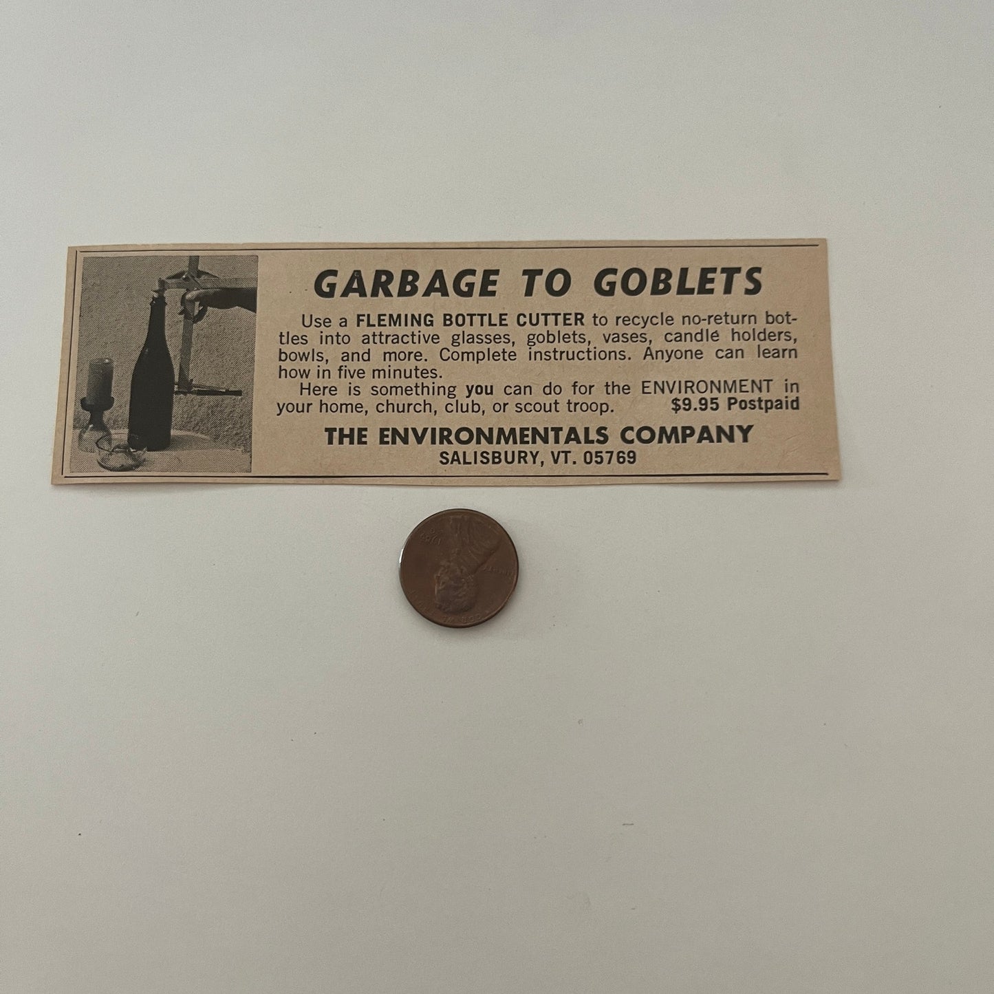 The Environmentals Company Bottle Cutter Salisbury VT 1971 Magazine Ad SAG4-M3