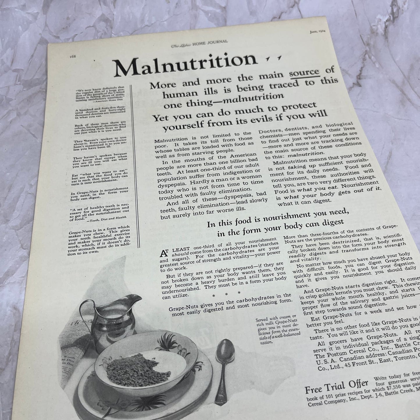 Grape Nuts Postum Cereal Co Battle Creek MI 1924 Magazine Ad FL6-11