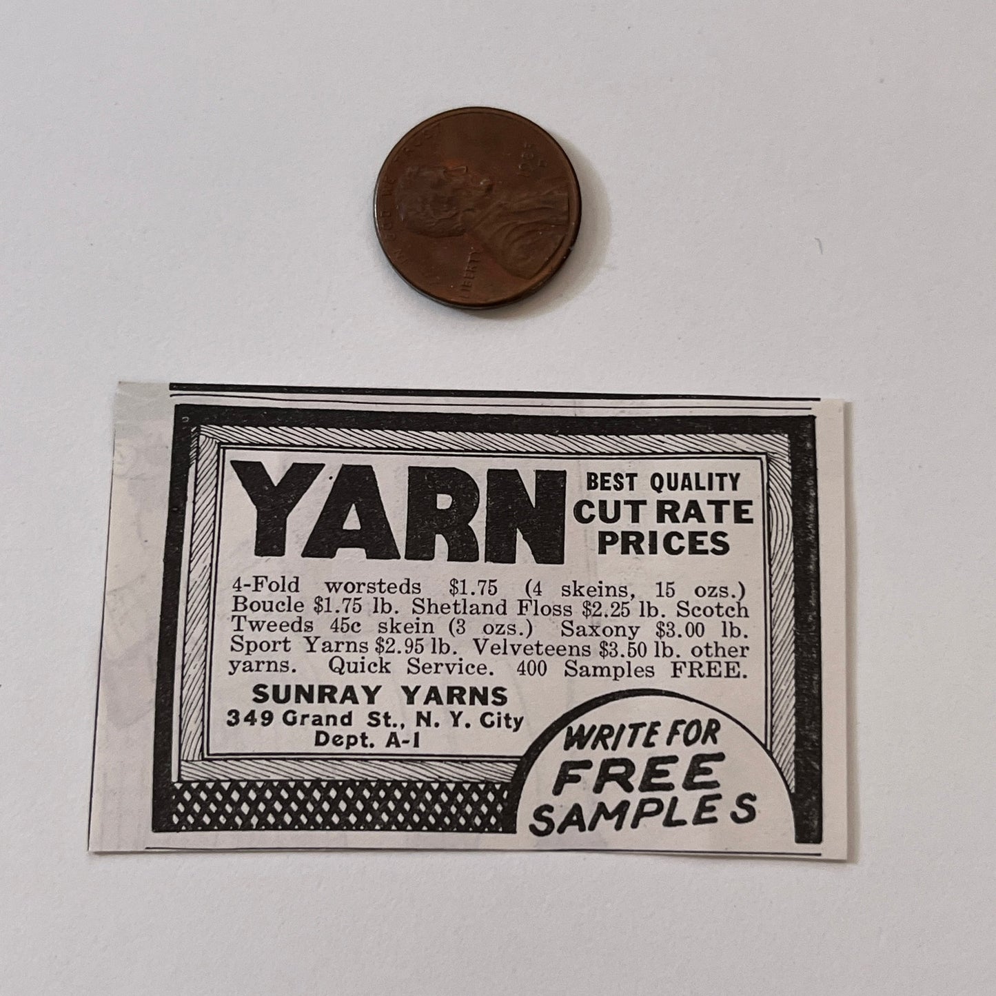 Sunray Yarns Yarn Cut Rate Prices New York NY 1936 Ad SAG4-M4