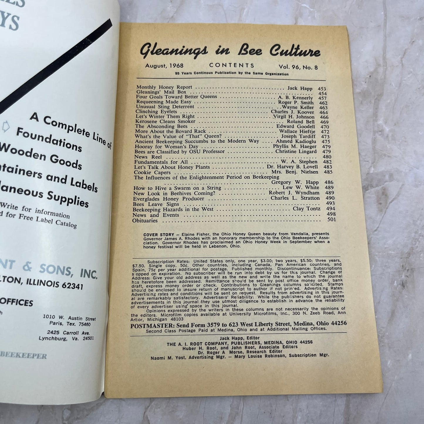 1968 August Gleanings in Bee Culture Magazine Bees Beekeeping Honey TD7