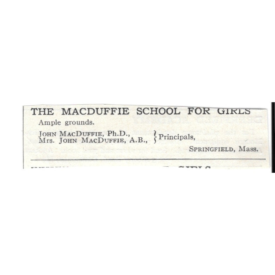 The MacDuffie School for Girls Springfield MA John MacDuffie c1920 Ad SAG4-S4
