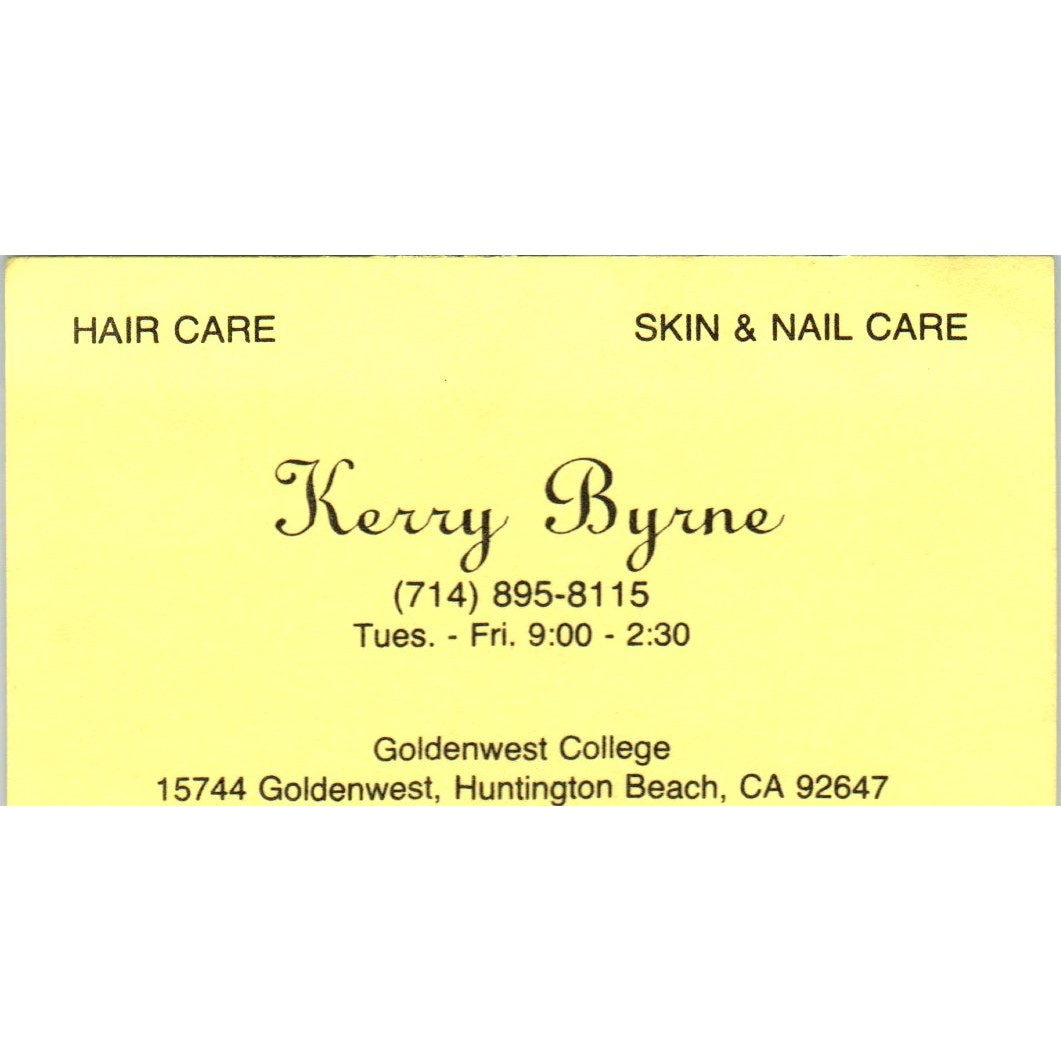 Kerry Byrne Hair Care Goldenwest College Huntington Beach Business Card SD8-B10