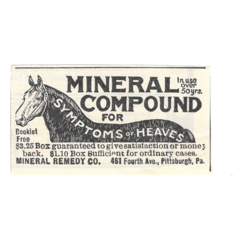 Mineral Remedy Co Horse Mineral Compound Pittsburgh PA 1924 Ad AG3-S3