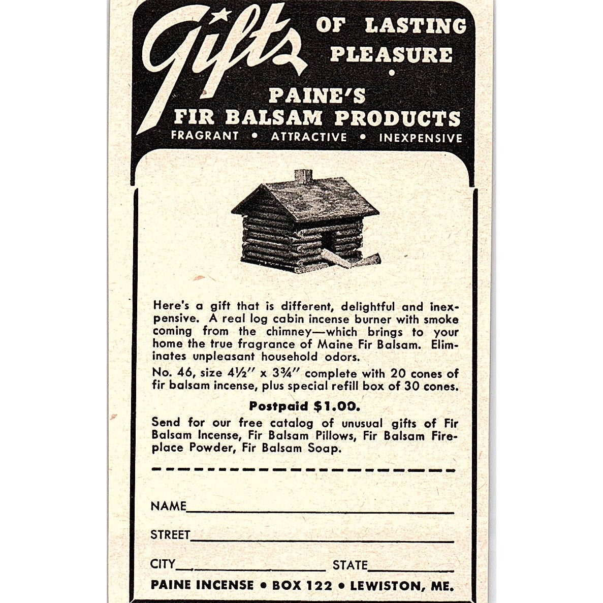 Paine's Fir Balsam Products Lewiston ME 1952 Yankee Magazine Ad SAG5-M3
