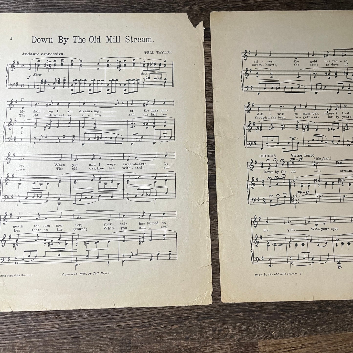 Down By The Old Mill Stream Tell Taylor Edna Lucas 1910 Sheet Music V13