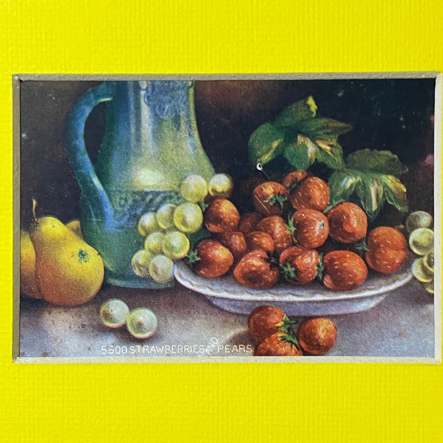 Vintage Still Life Painting Strawberries & Pears Matted Art Print 5x7 V4