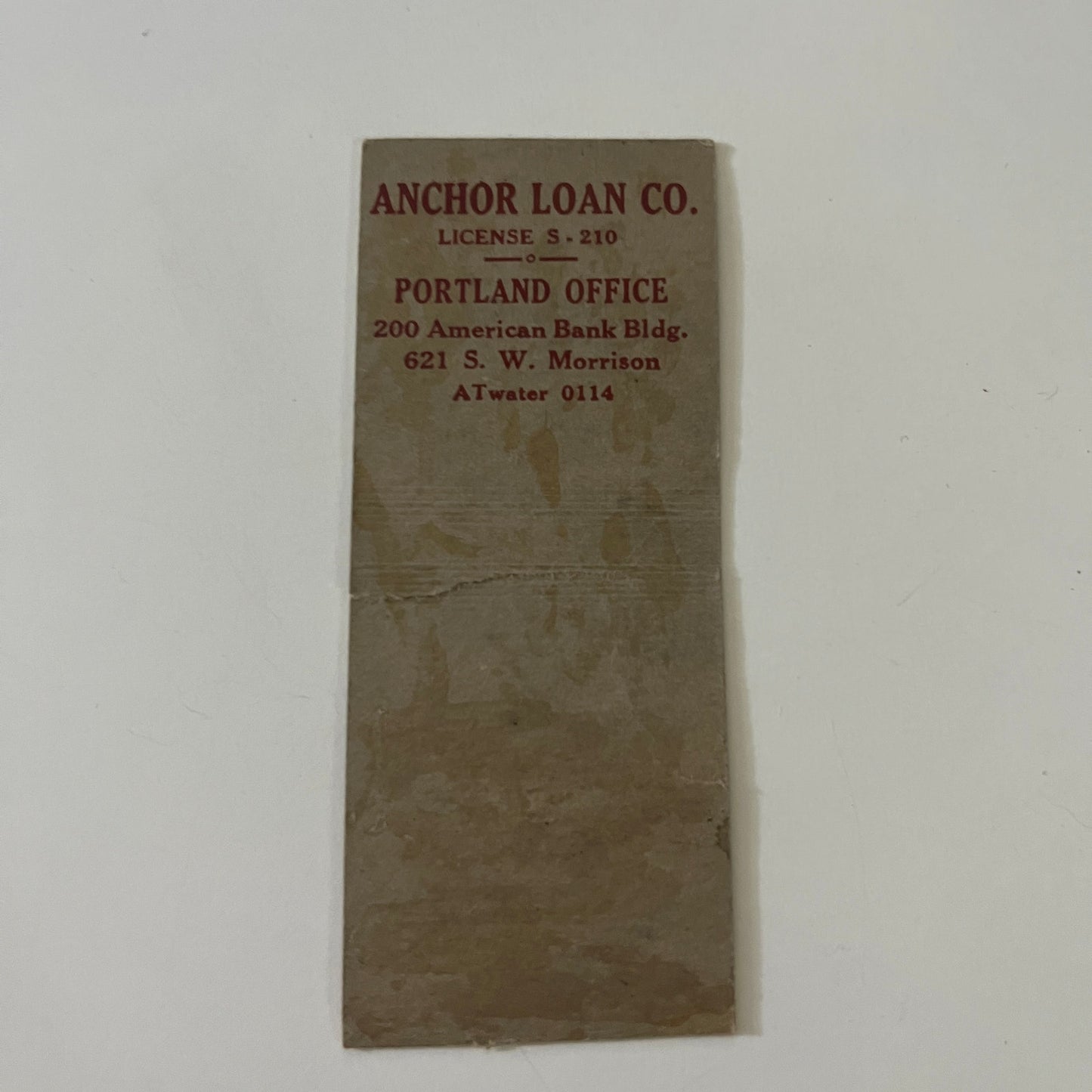 Anchor Loan Co Portland Oregon c1940 Matchbook Cover TE2-MKO-4