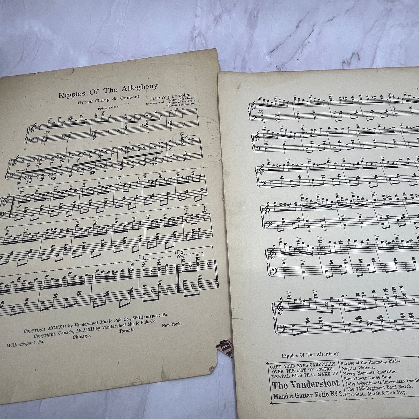 Ripples of the Allegheny Harry J Lincoln 1912 Sheet Music V16