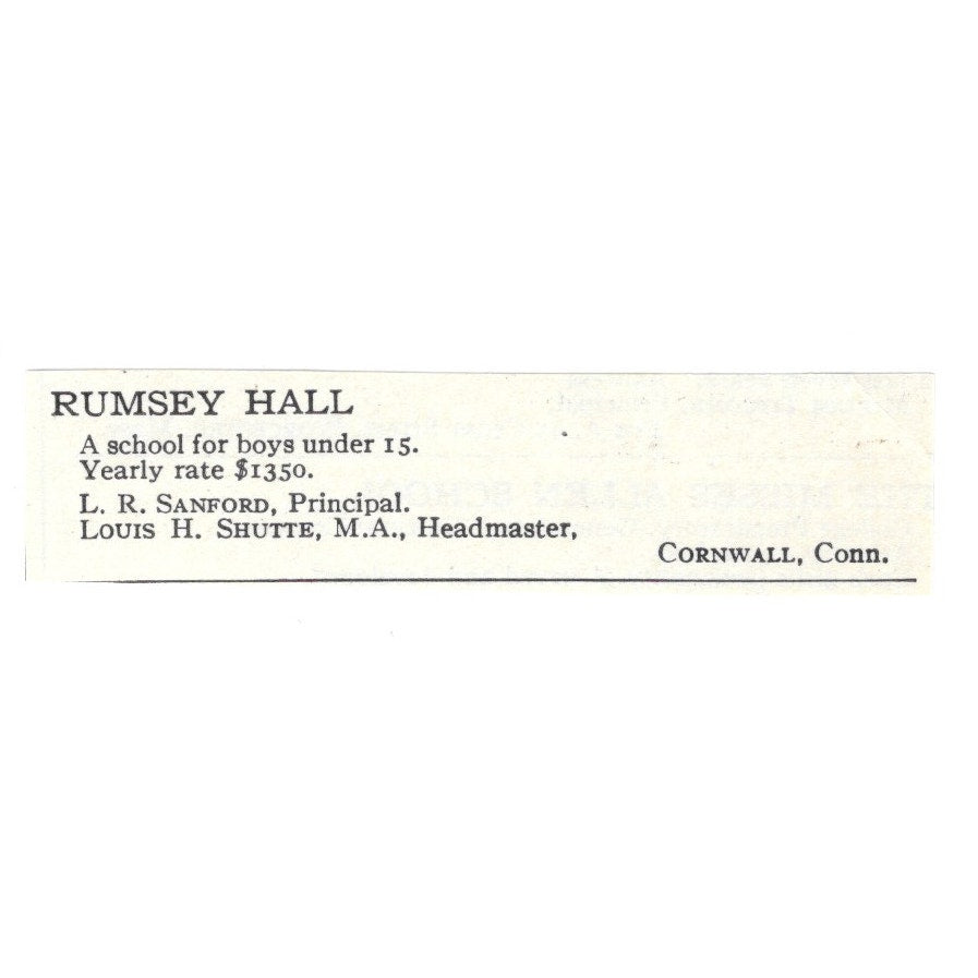 Rumsey Hall L.R. Sanford Louis H. Schutte Cornwall CT 1924 Magazine Ad AD8-O6