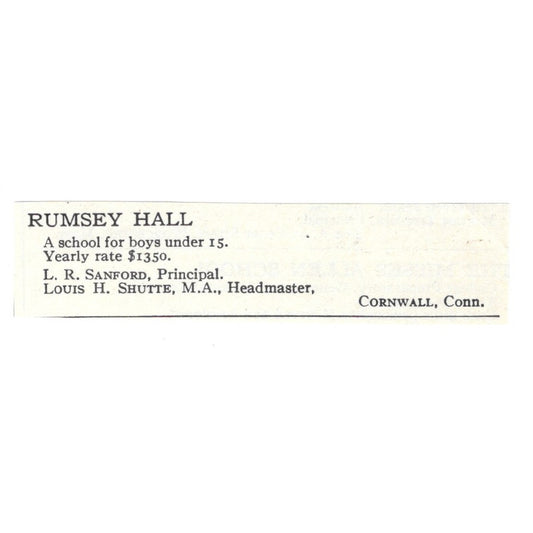 Rumsey Hall L.R. Sanford Louis H. Schutte Cornwall CT 1924 Magazine Ad AD8-O6