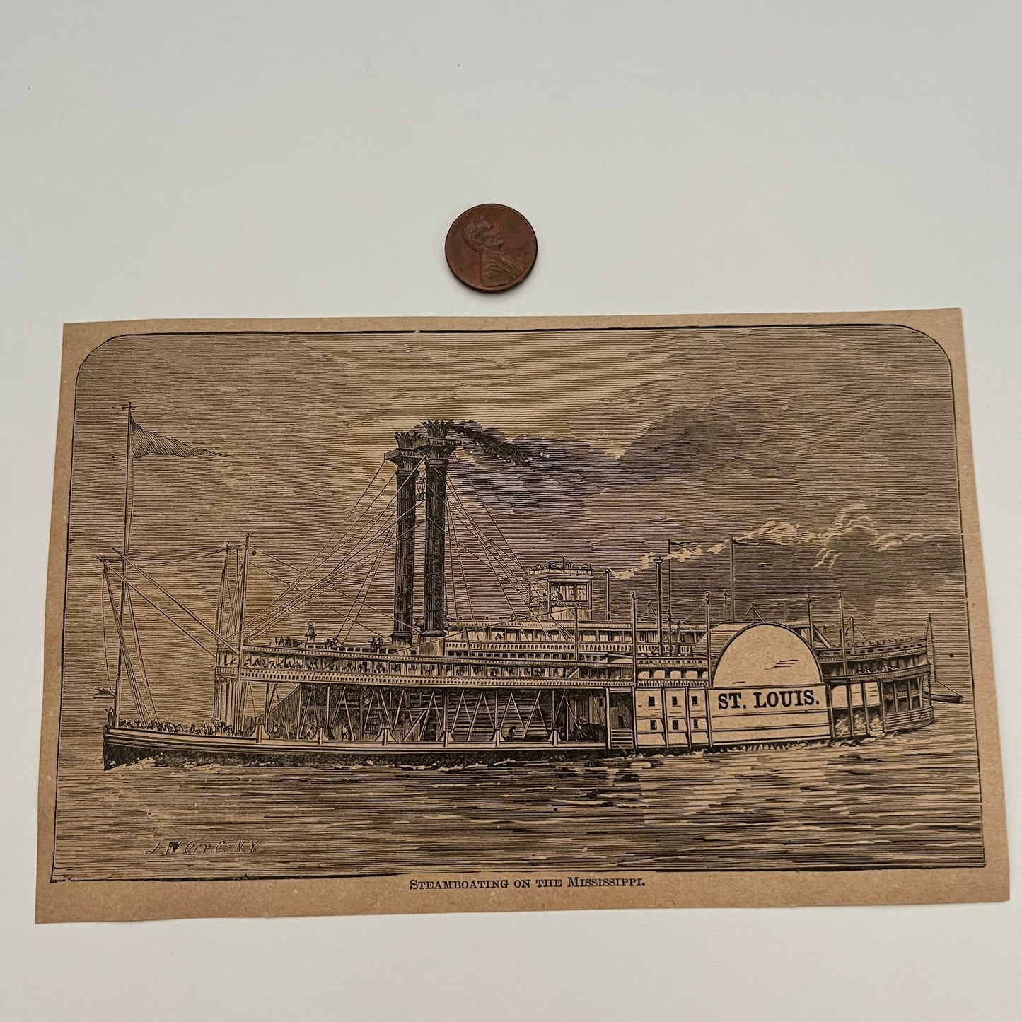 Steamboating on the Mississippi 1894 Art Engraving SAG4-8