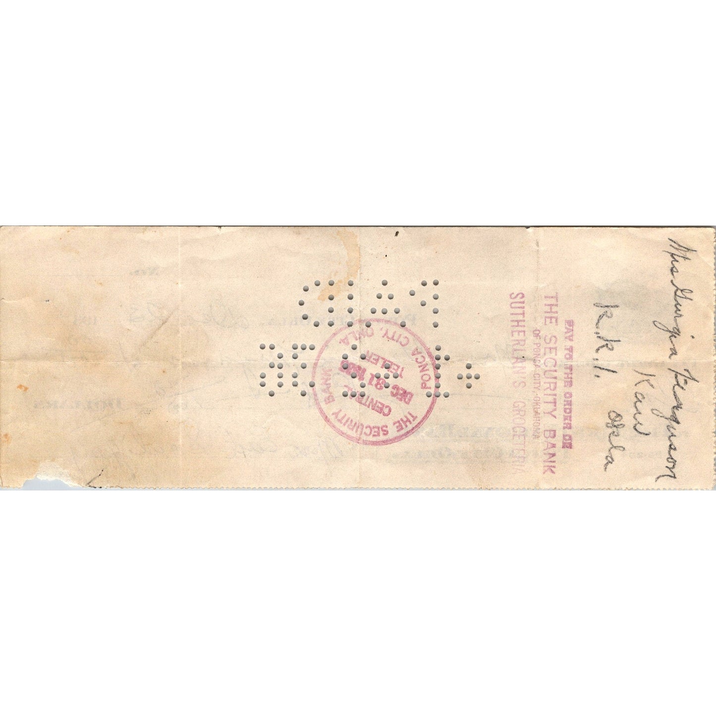 1935 Ponca City Oklahoma First National Bank Check AK7-6