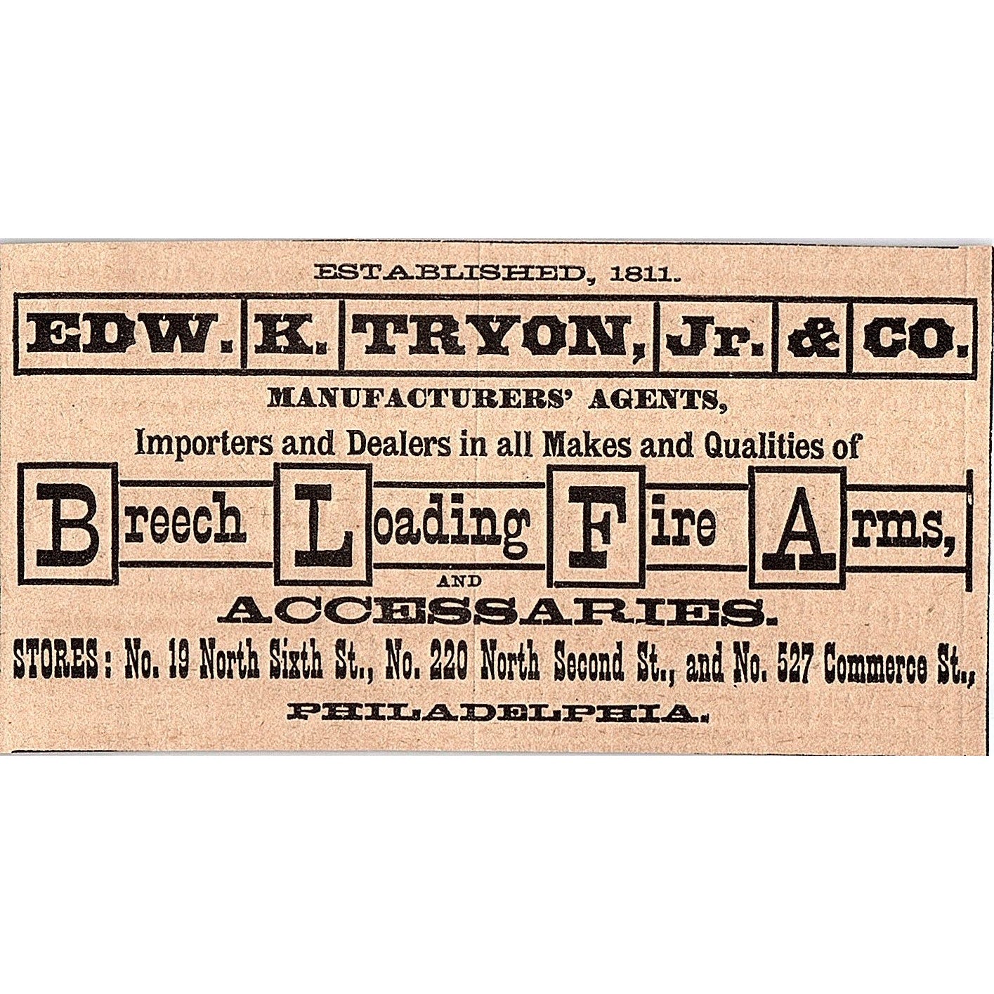 Edwin K Tryon Jr & Co Breech Loading Fire Arms Philadelphia 1878 ad AG2-H4