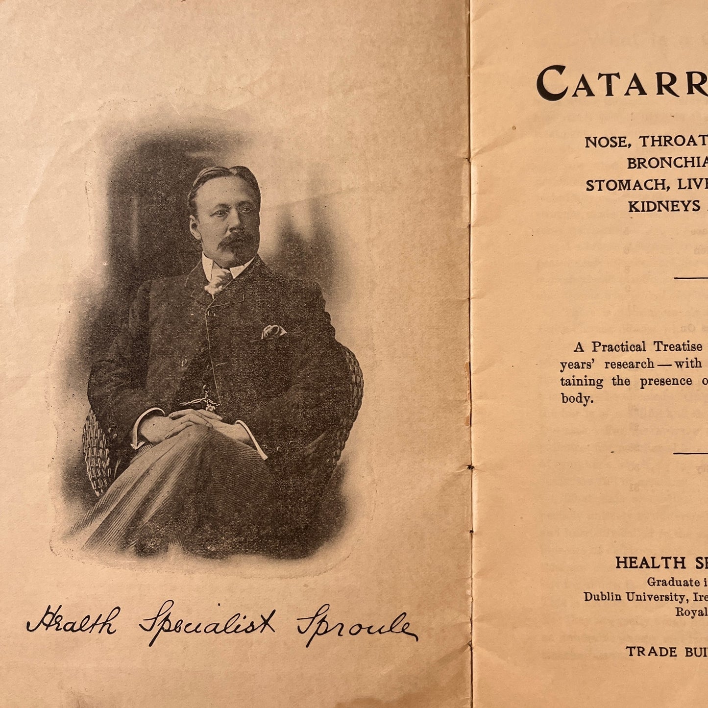 Catarrh Treatment Health Specialist Sproule Promo Booklet c1900 Original TK3-G