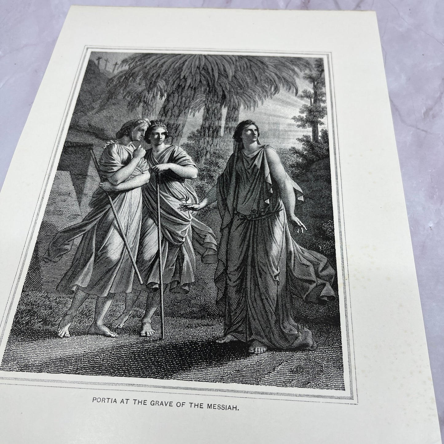 Portia at the Grave of the Messiah Antique 8.5x11.5" Engraving Art Print V20