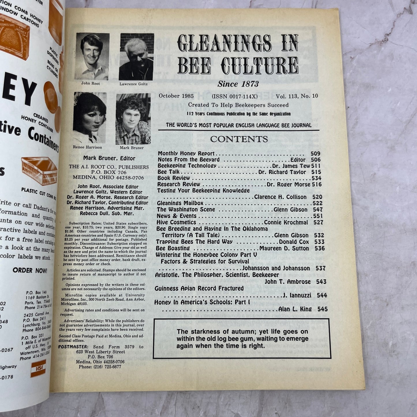 1985 Oct - Gleanings in Bee Culture Magazine - Bees Beekeeping Honey M33