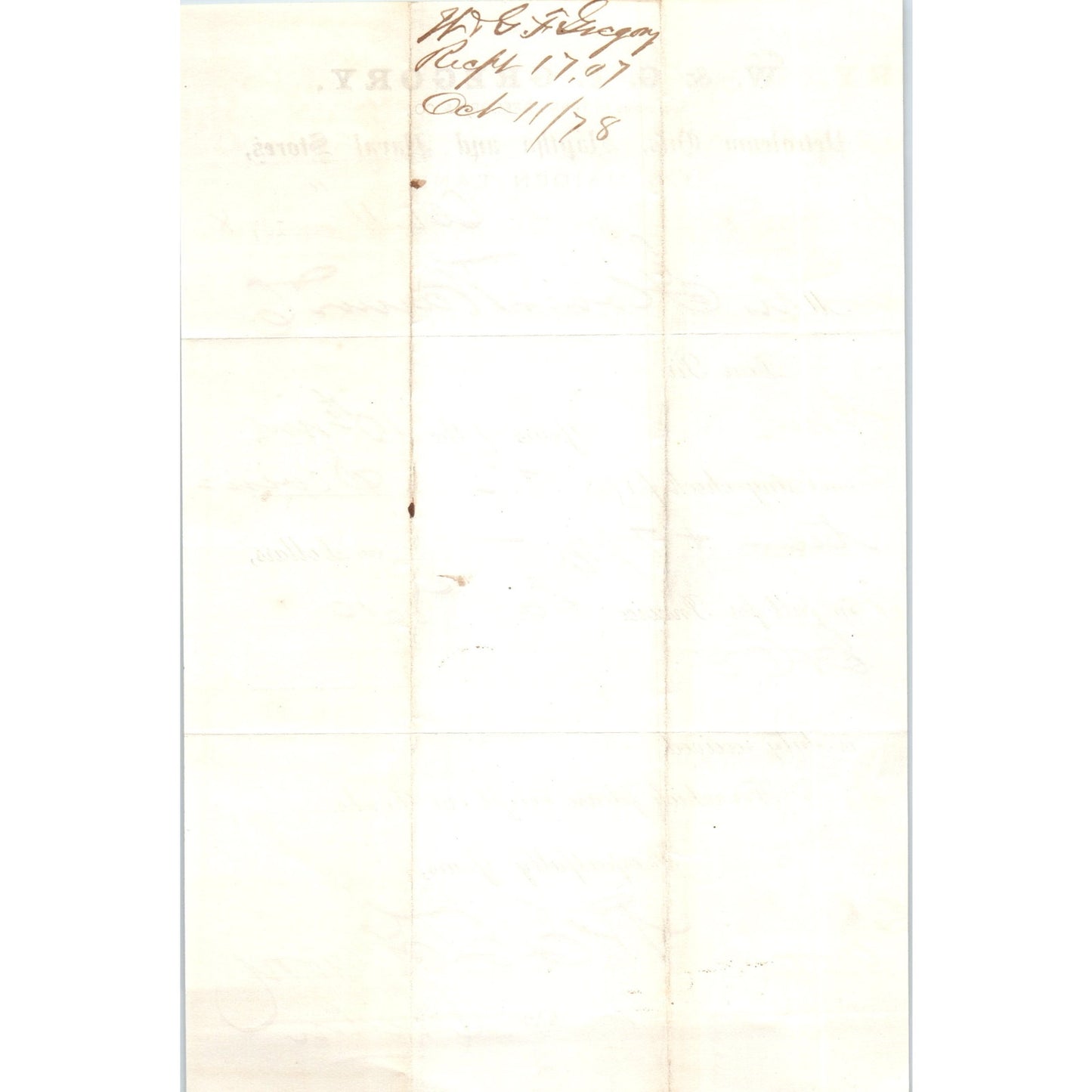 1878 W & G.F. Gregory Petroleum Maiden Lane NY Receipt Letterhead D24