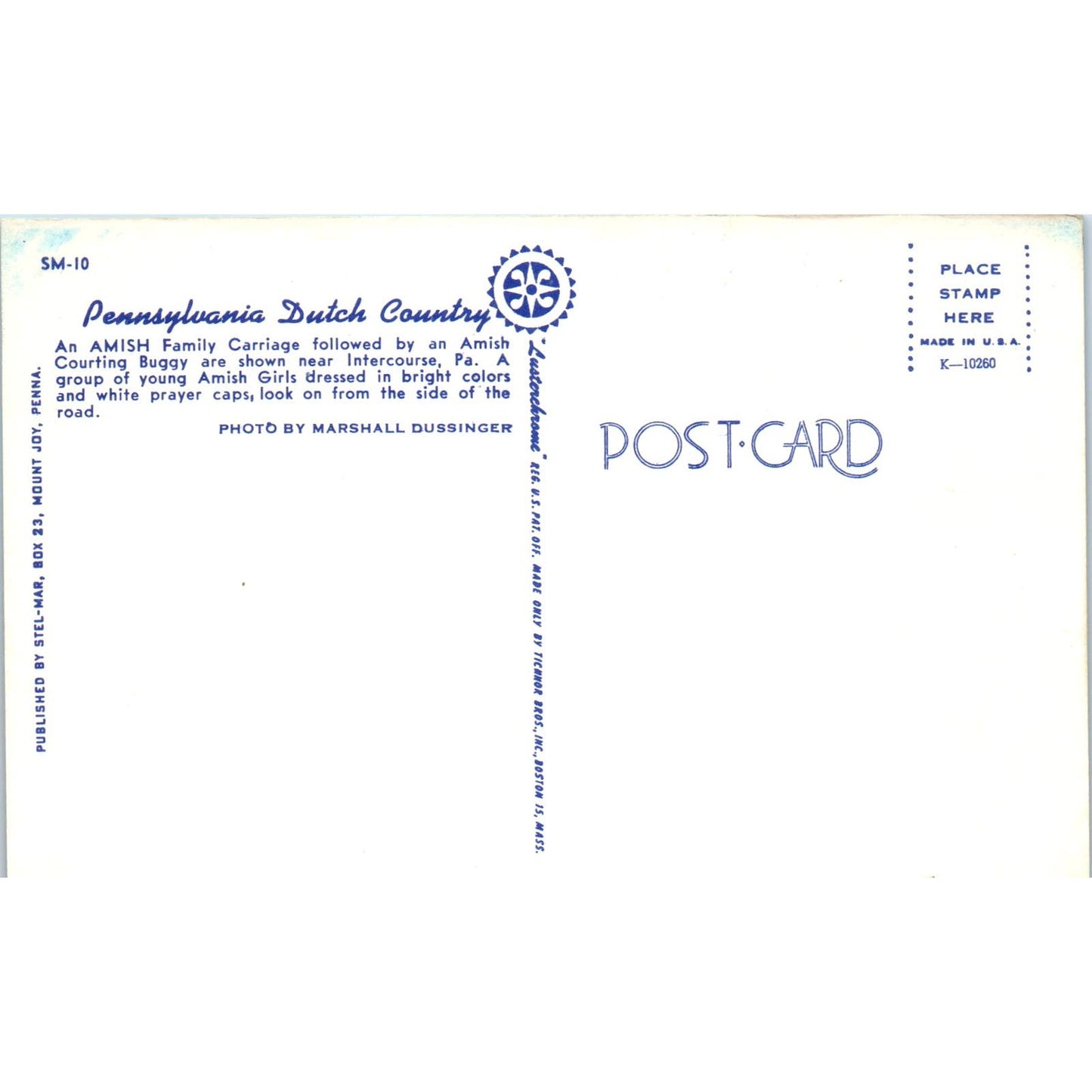 Amish Courting Buggy Intercourse Pennsylvania Dutch Country Postcard PD7