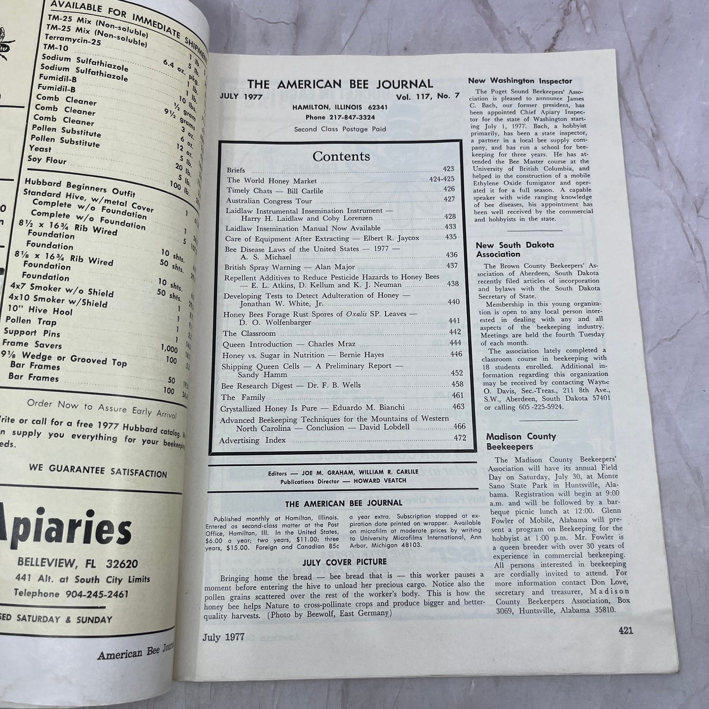 1977 July - American Bee Journal - Bees Beekeeping Honey M32