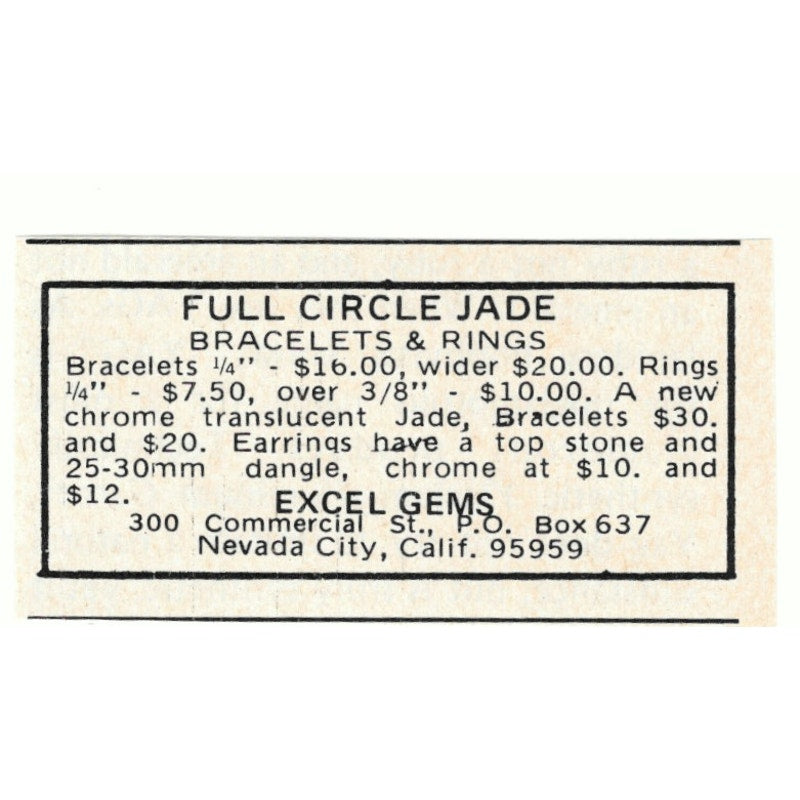 Full Circle Jade Excel Gems Nevada City CA 1971 Magazine Ad AD8-O2