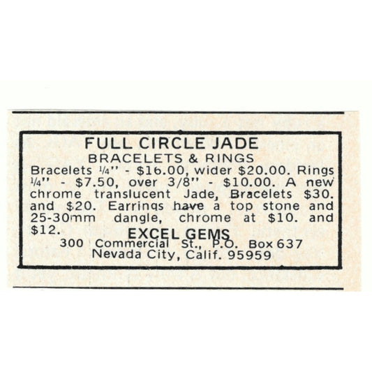 Full Circle Jade Excel Gems Nevada City CA 1971 Magazine Ad AD8-O2