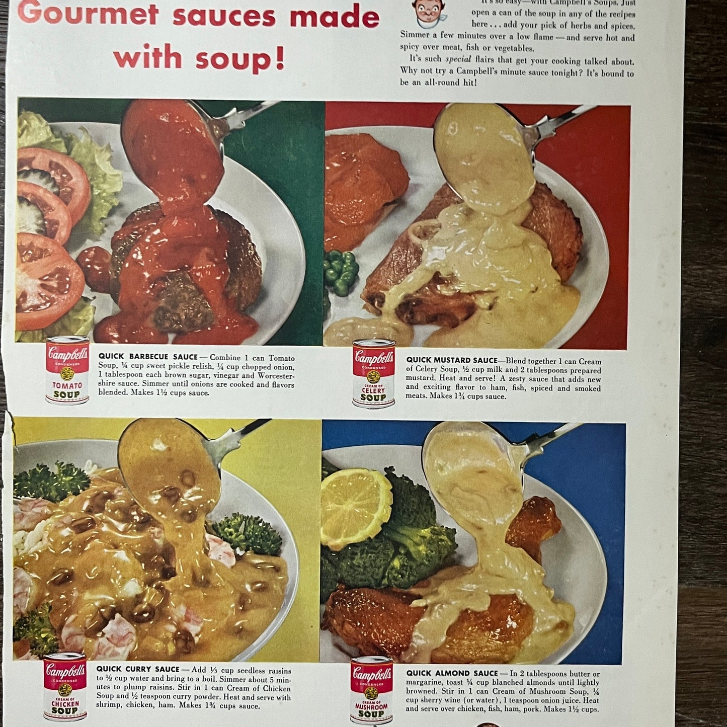 Campbells Soup Sauce Recipes Vintage Magazine Ad 10x14 V10