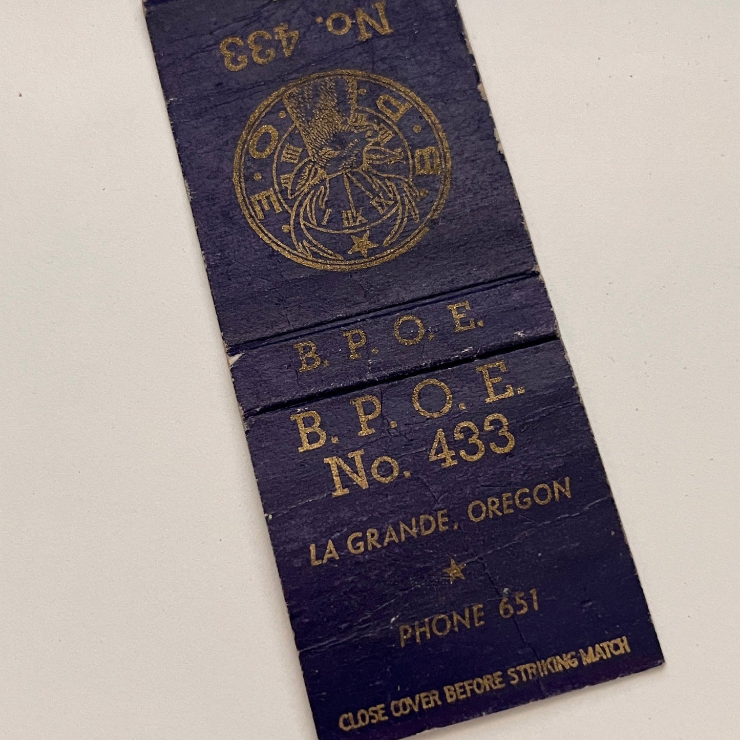 BPOE No. 433 La Grande Oregon Vintage Matchbook TB6-MB2-15