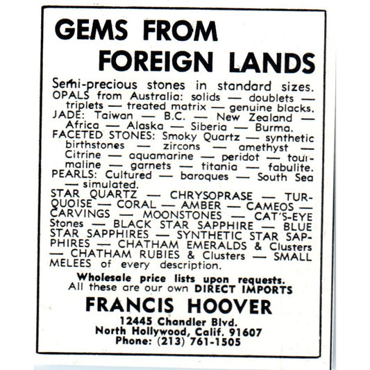 Francis Hoover Gems North Hollywood California 1971 Magazine Ad AD8-R9