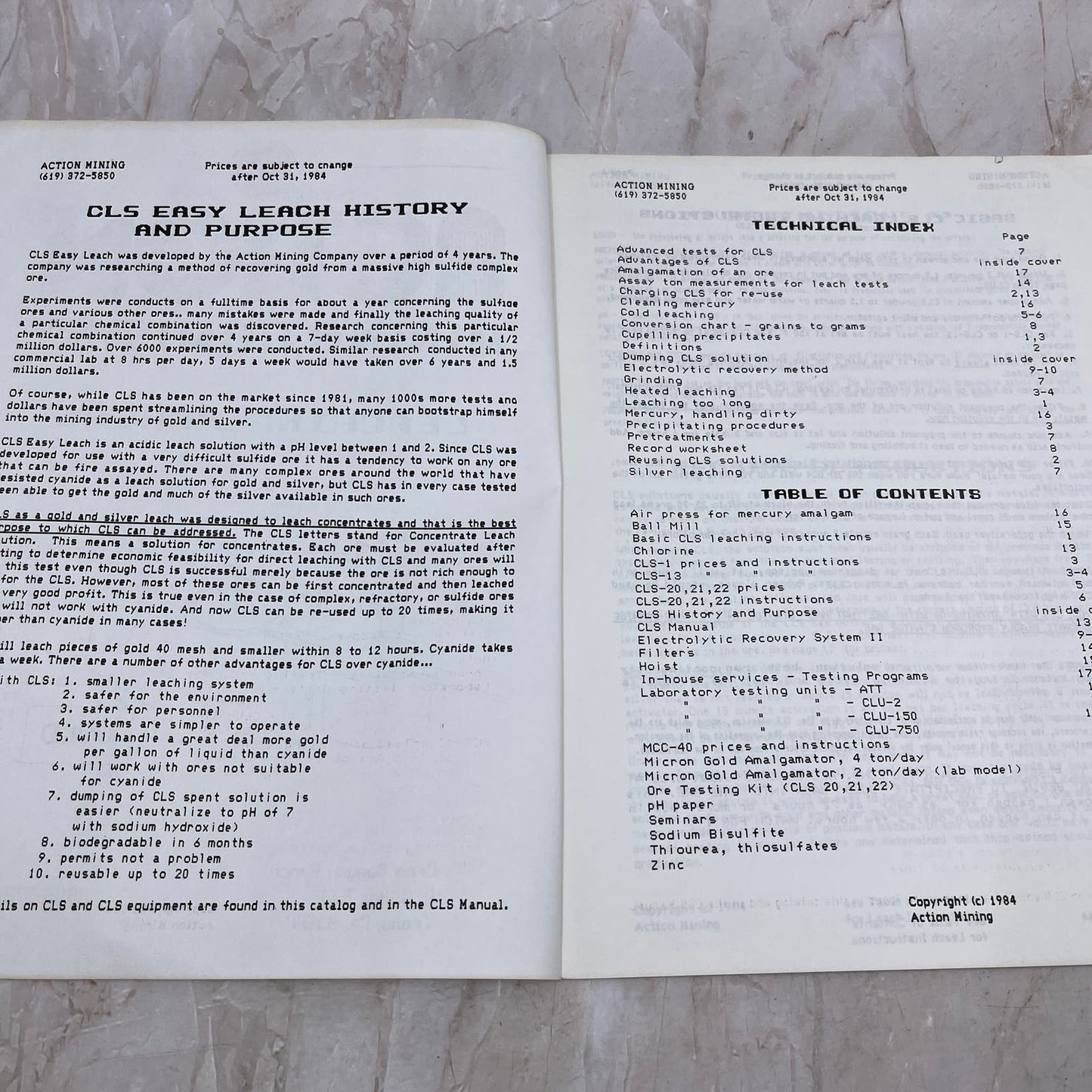 1984 Action Mining Company Leaching Manual Crow Canyon Ranch Trona CA M11