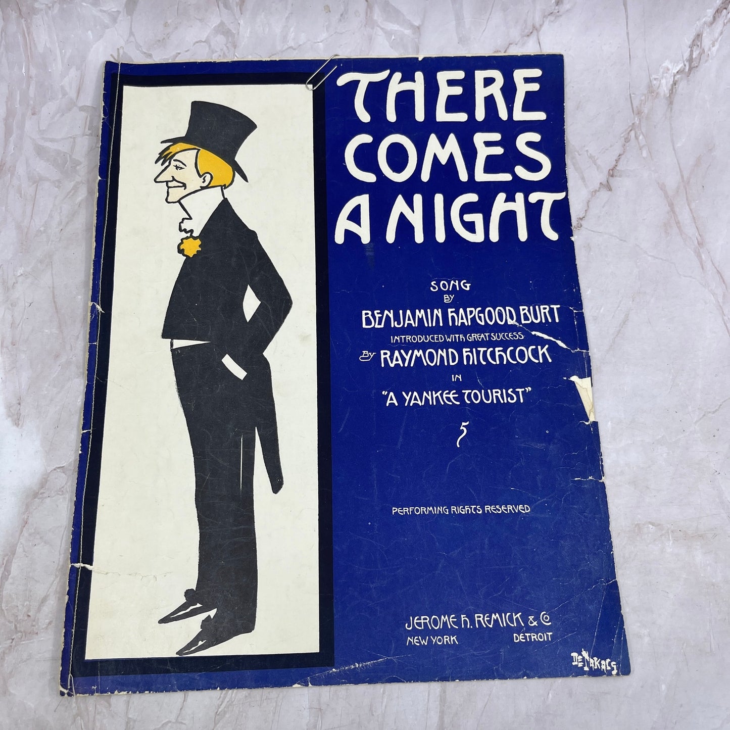 1907 There Comes a Night Benjamin Hapgood Burt Antique Sheet Music Ti5