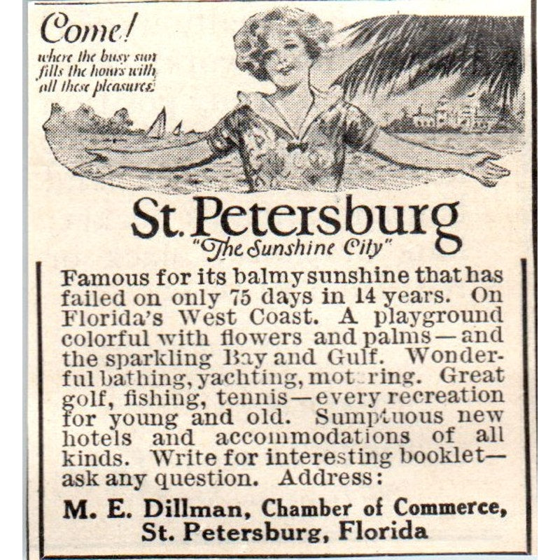St. Petersburg Florida Travel M.E. Dilman 1924 Magazine Ad AF2-A1
