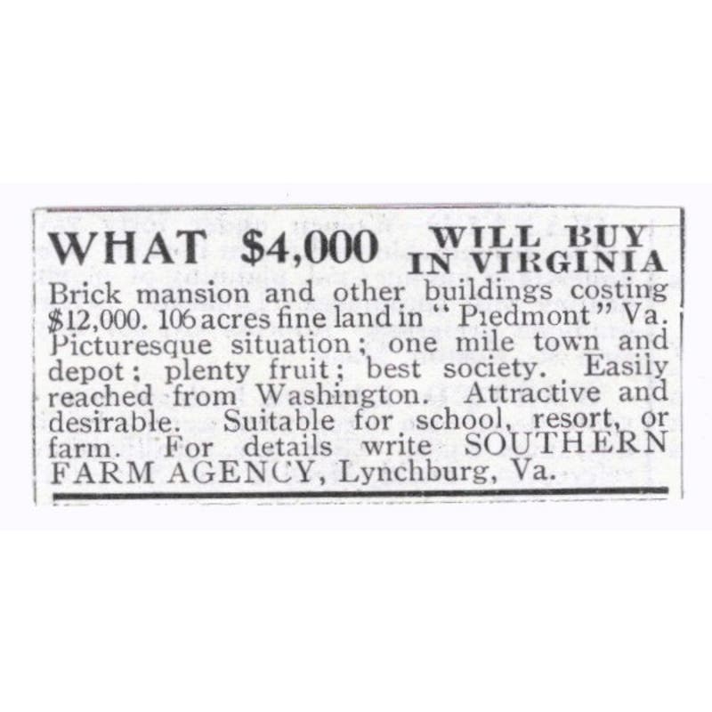 Virginia Real Estate Southern Farm Agency Lynchburg c1918 Advertisement AE5-SV5